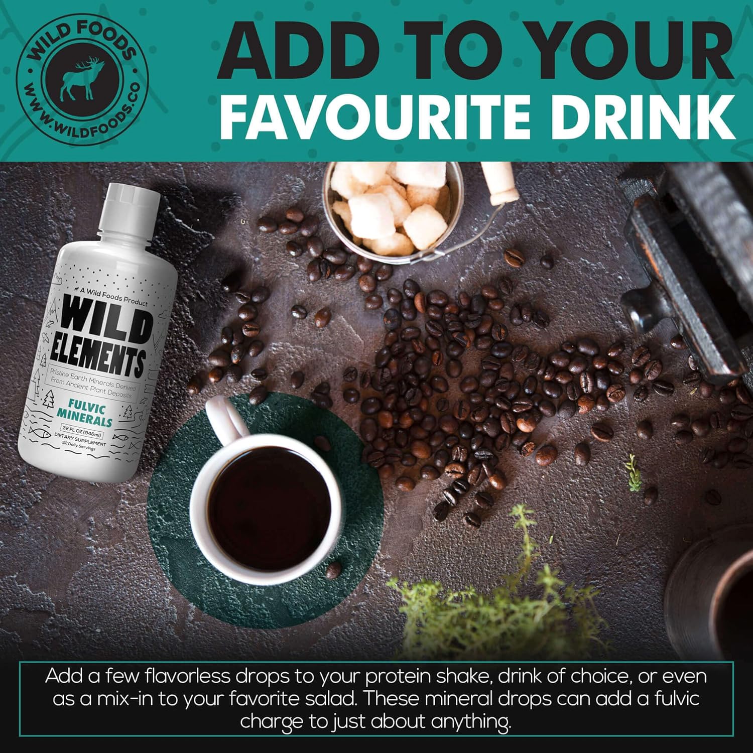 Wild Foods Wild Elements Gut Support: Ancient Plant-Derived Fulvic Acid Mineral Blend, Heal Gut, Boost Cognition & Immunity, 70+ Minerals, All Natural - 32 oz