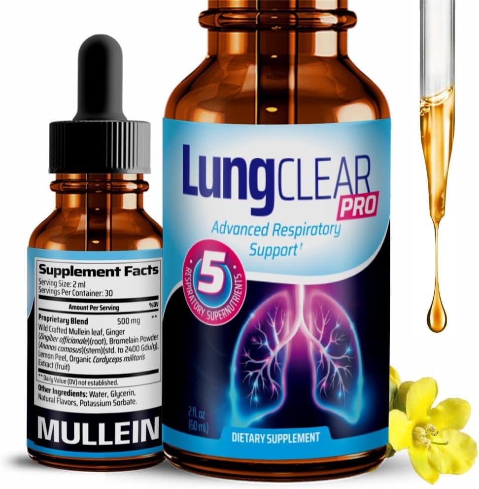 Wild Mullein Leaf Extract Lung Support Drops for Mucus Relief - 2 Fl oz Bottle