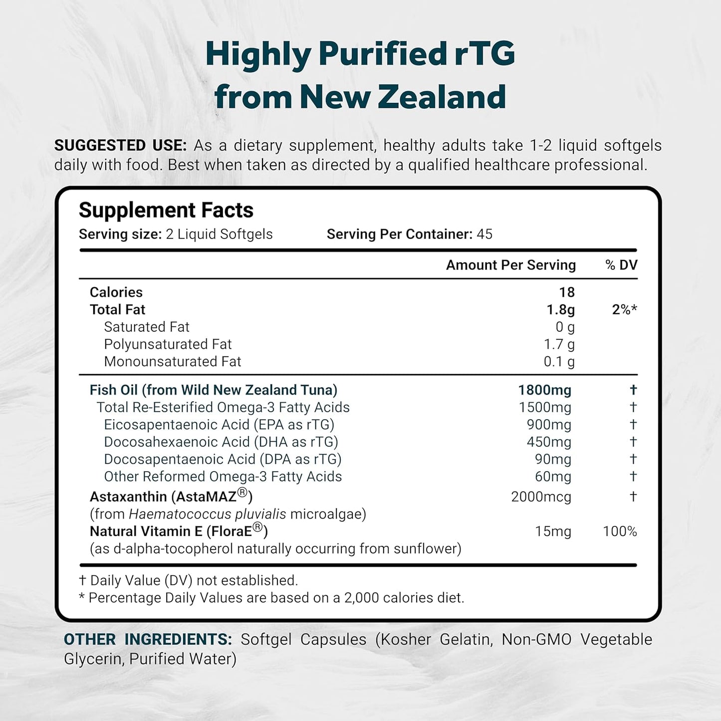 Wild New Zealand Tuna Omega 3 Fish Oil Softgels - 1800mg Full Spectrum EPA, DHA & DPA - Non-GMO, Gluten Free - 90 Count