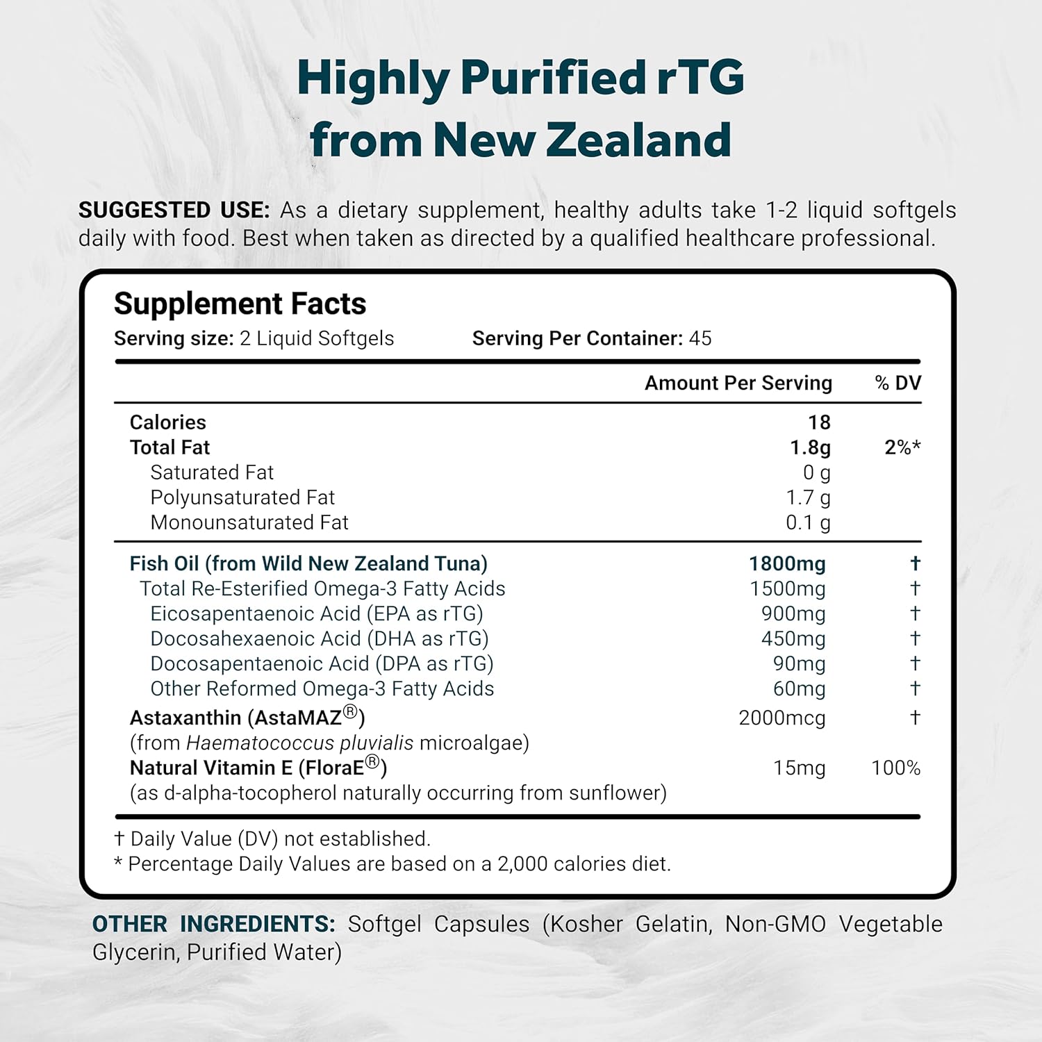 Wild New Zealand Tuna Omega 3 Fish Oil Softgels - 1800mg Full Spectrum EPA, DHA & DPA - Non-GMO, Gluten Free - 90 Count