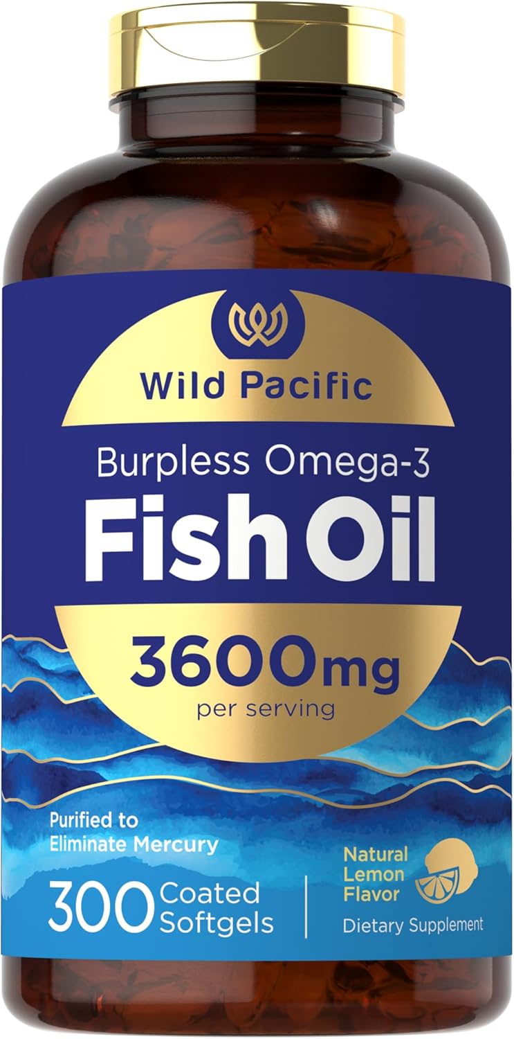 Wild Pacific Carlyle Burpless Fish Oil Softgels - Lemon Flavor | 3600 mg Omega-3 Fatty Acids | Non-GMO, Gluten Free - 300 Count