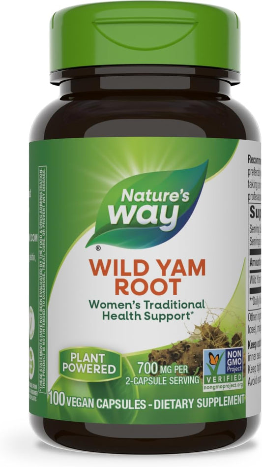Wild Yam Root Capsules for Women's Health Support - 700mg, Non-GMO, 100 Vegan Capsules - Nature's Way