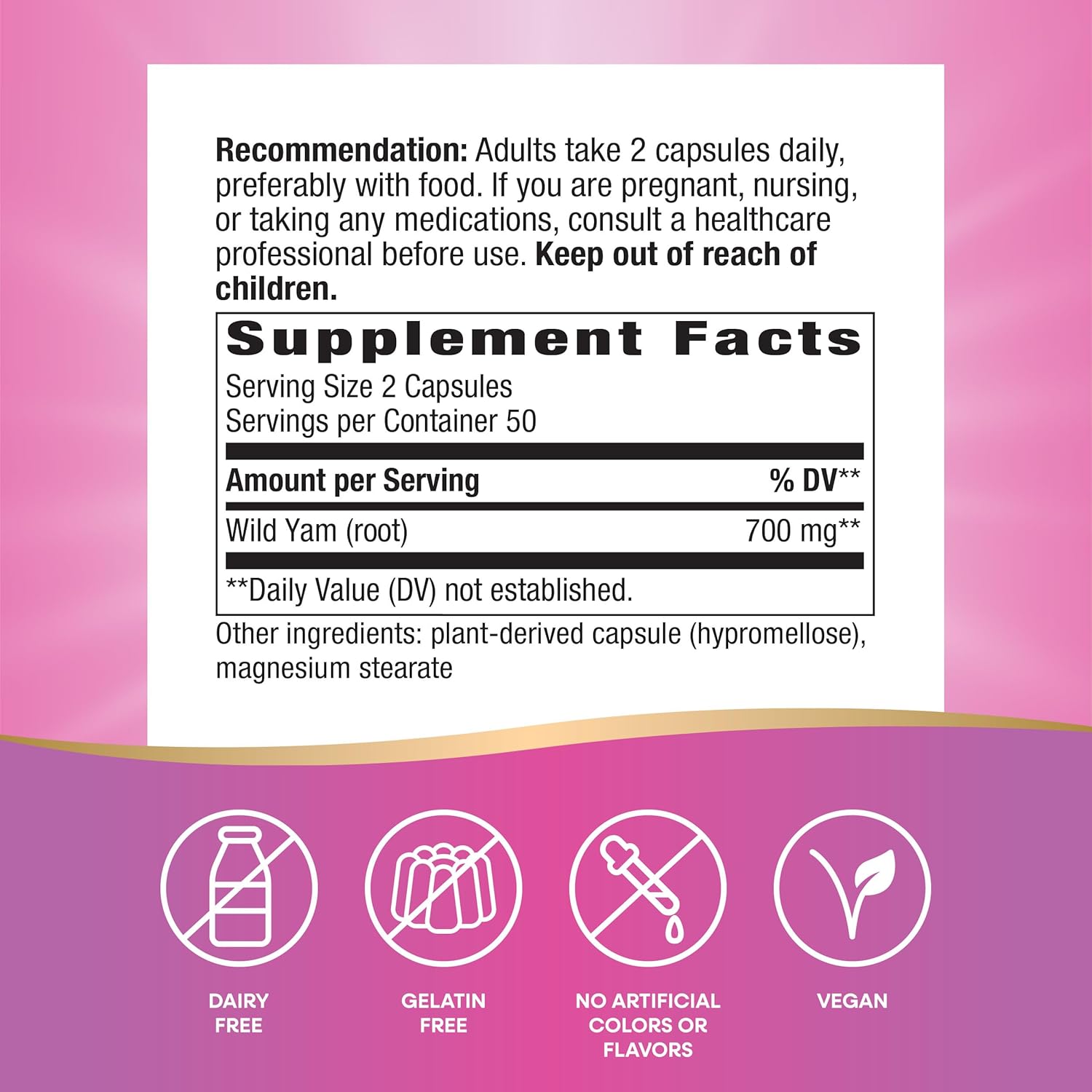 Wild Yam Root Capsules for Women's Health Support - 700mg, Non-GMO, 100 Vegan Capsules - Nature's Way