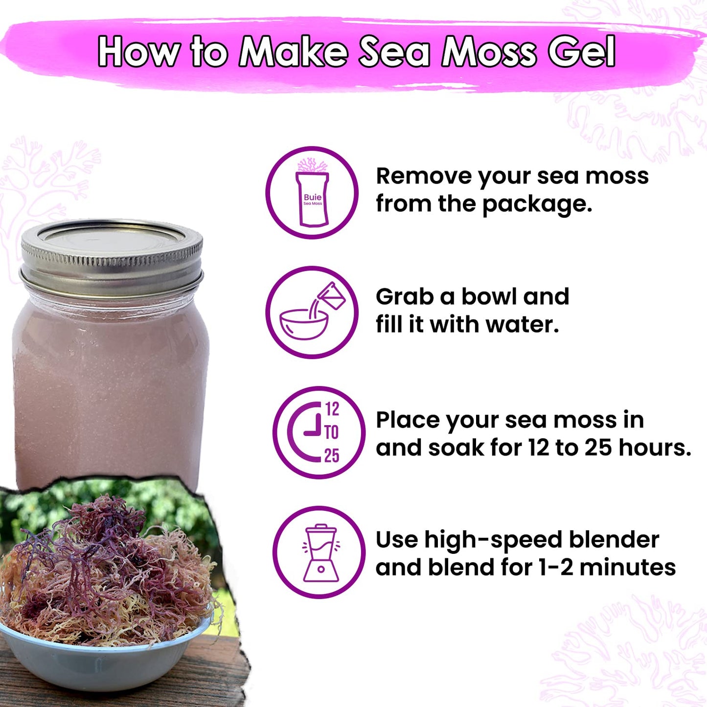 Wildcrafted Purple Irish Sea Moss Gel 240+ oz | Dr. Sebi Inspired Nutrient-Rich Raw Sun-Dried Irish Sea Moss 16 oz for Health & Wellness