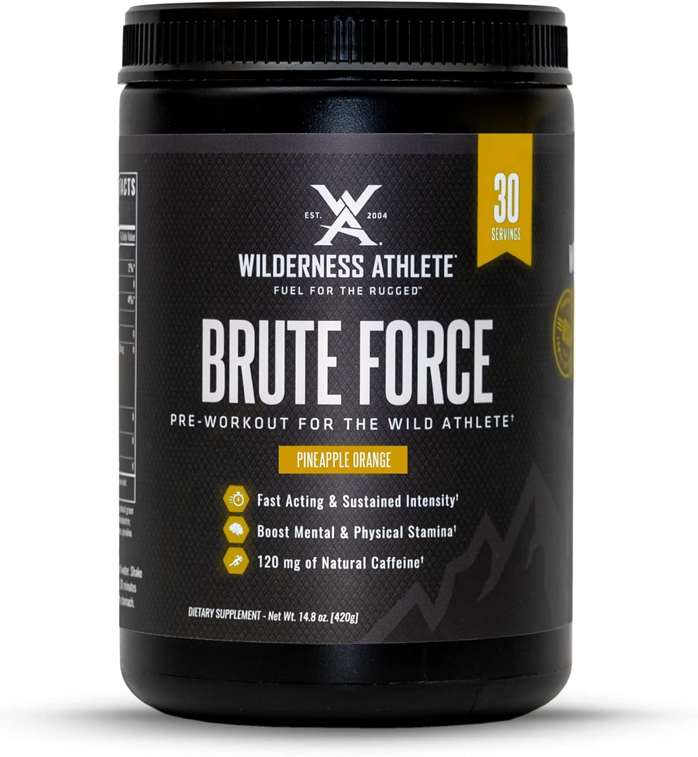 Wilderness Athlete Brute Force Pre-Workout Powder - Natural Caffeine Drink for Men & Women - Pineapple Orange Flavor