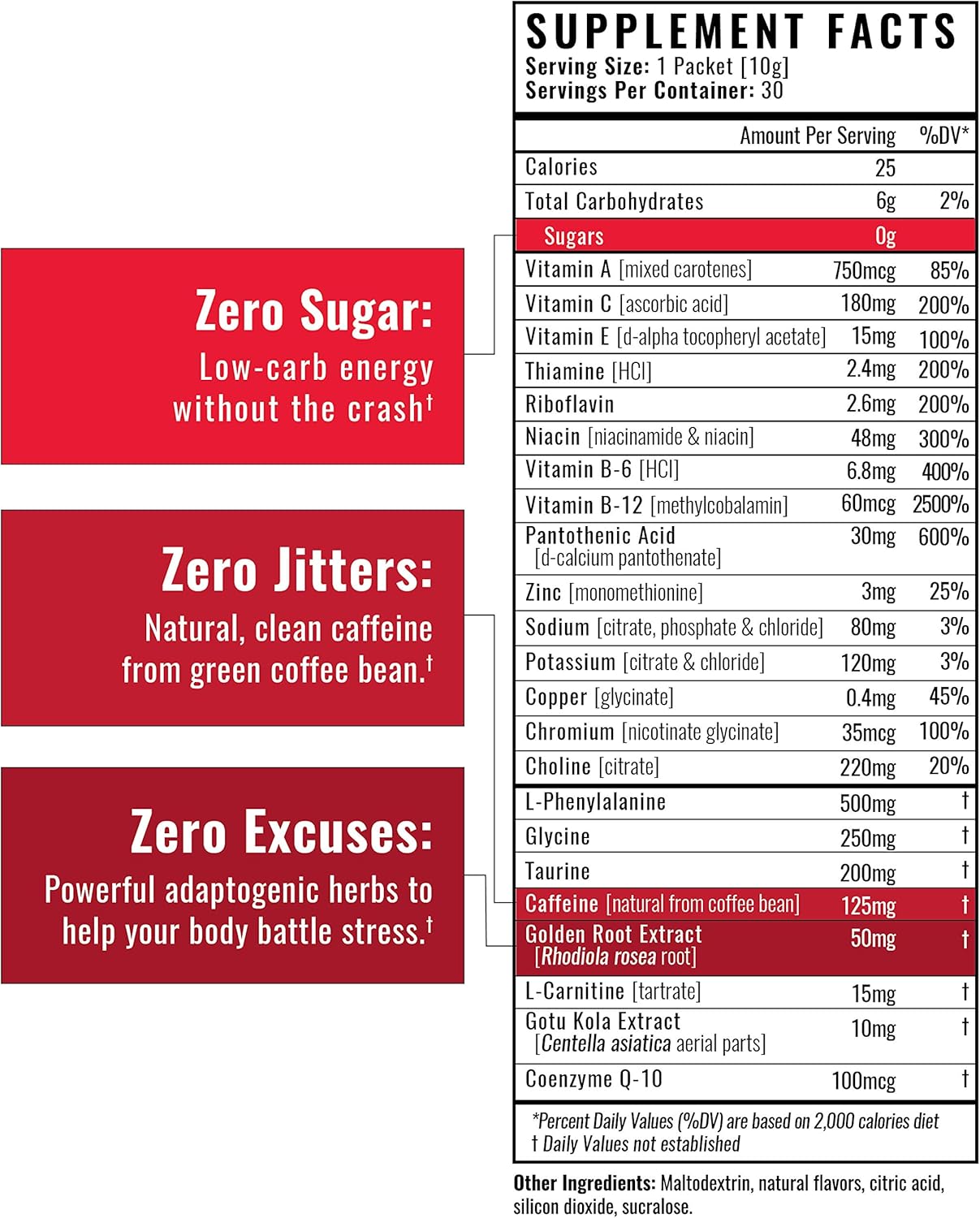 Wilderness Athlete Energy & Focus Drink Mix - Natural Caffeine Booster for Women & Men - Low-Carb, Sugar-Free Powder - 30 Servings (Orange)
