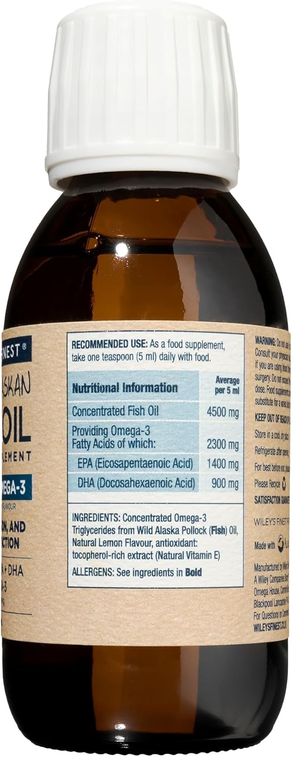 Wiley's Finest Peak Omega-3 Liquid: Natural Wild Alaskan Fish Oil Supplement, 2150mg EPA + DHA, 25 Servings