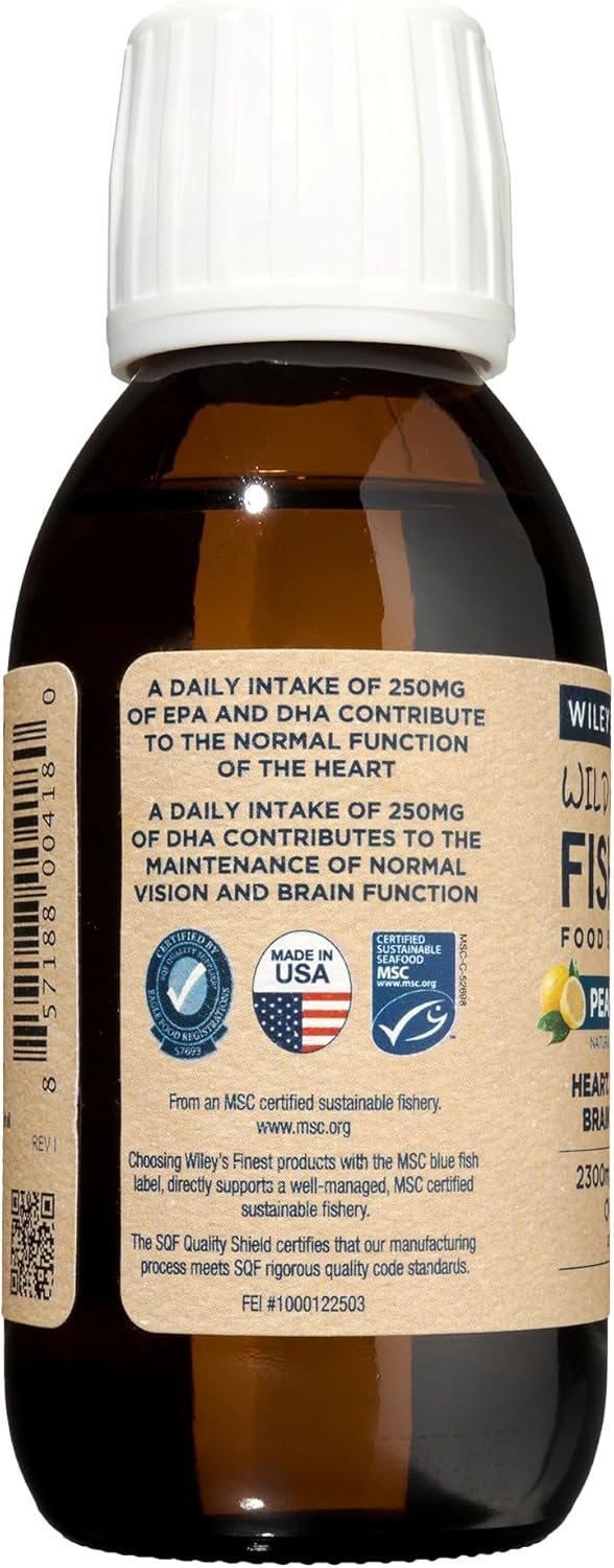 Wiley's Finest Peak Omega-3 Liquid: Natural Wild Alaskan Fish Oil Supplement, 2150mg EPA + DHA, 25 Servings