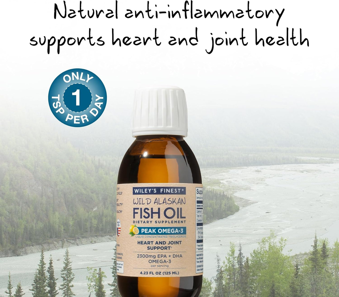 Wiley's Finest Wild Alaskan Fish Oil Liquid Supplement - Lemon Flavor - 2300mg EPA and DHA Omega-3s - 4.23 Oz (25 Servings)