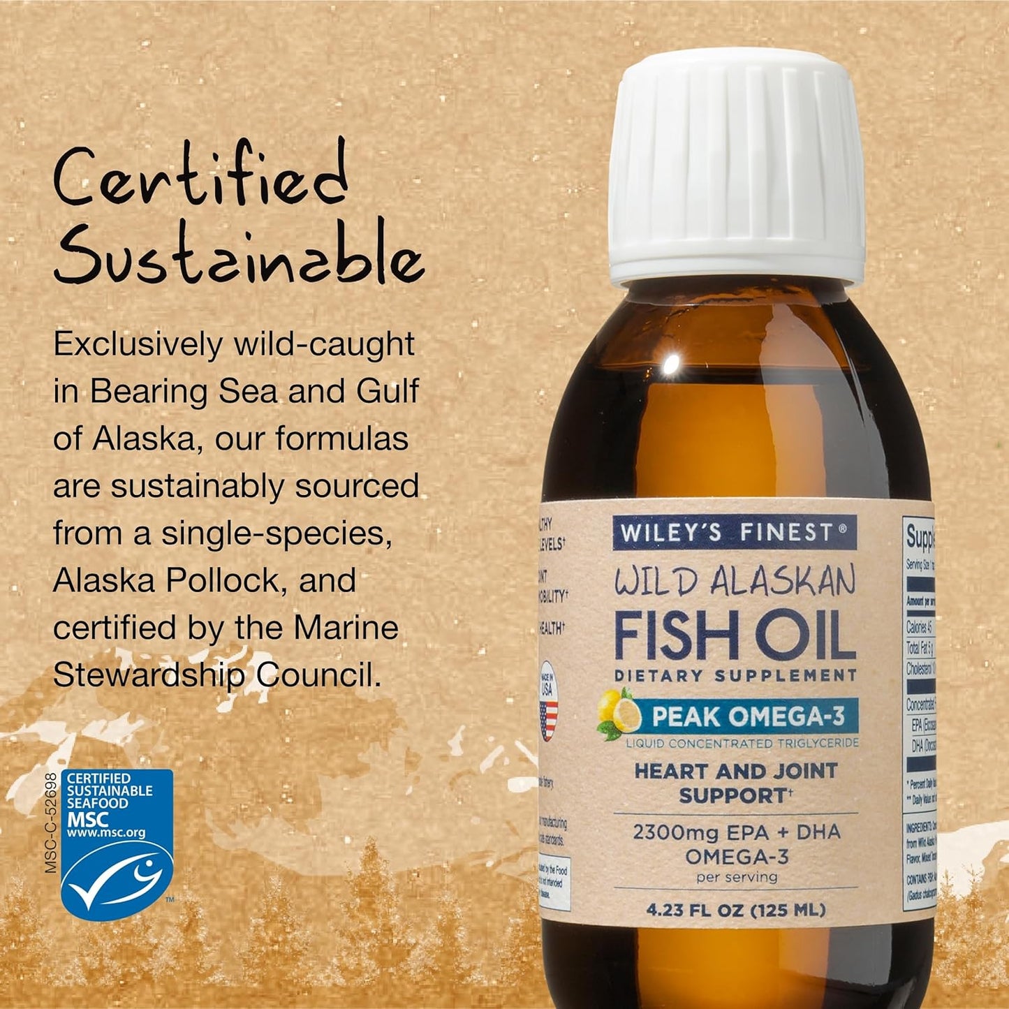 Wiley's Finest Wild Alaskan Fish Oil Liquid Supplement - Lemon Flavor - 2300mg EPA and DHA Omega-3s - 4.23 Oz (25 Servings)