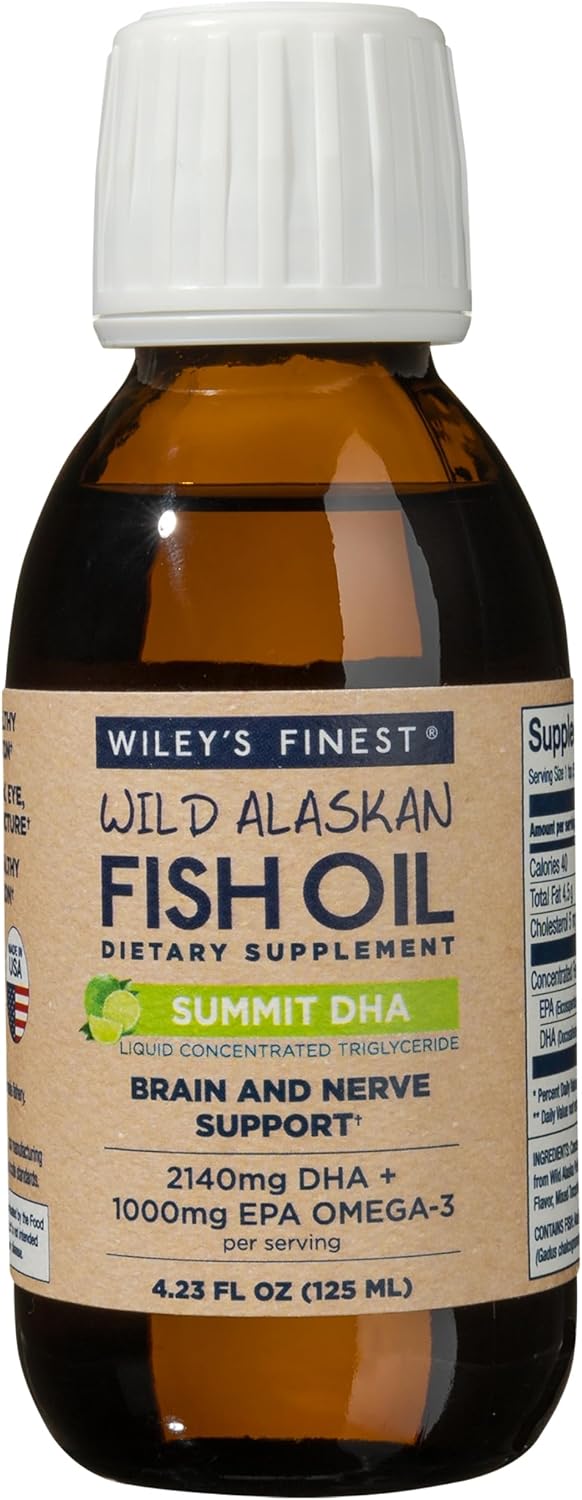 Wiley's Finest Wild Alaskan Fish Oil Summit DHA Liquid - High DHA and EPA Omega-3 Citrus Supplement - 4.23 Oz