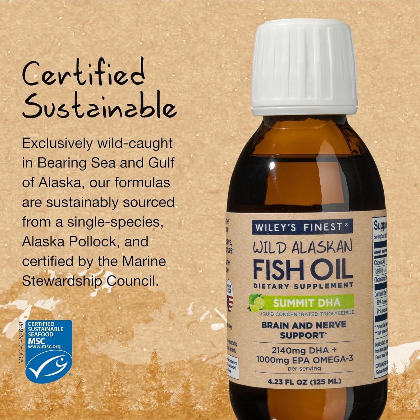 Wiley's Finest Wild Alaskan Fish Oil Summit DHA Liquid - High DHA and EPA Omega-3 Citrus Supplement - 4.23 Oz