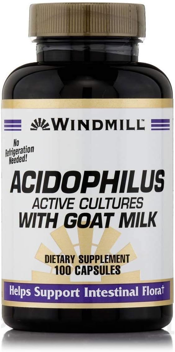Windmill Acidophilus with Goat Milk - 100 Capsules for Digestive Health & Immune Support