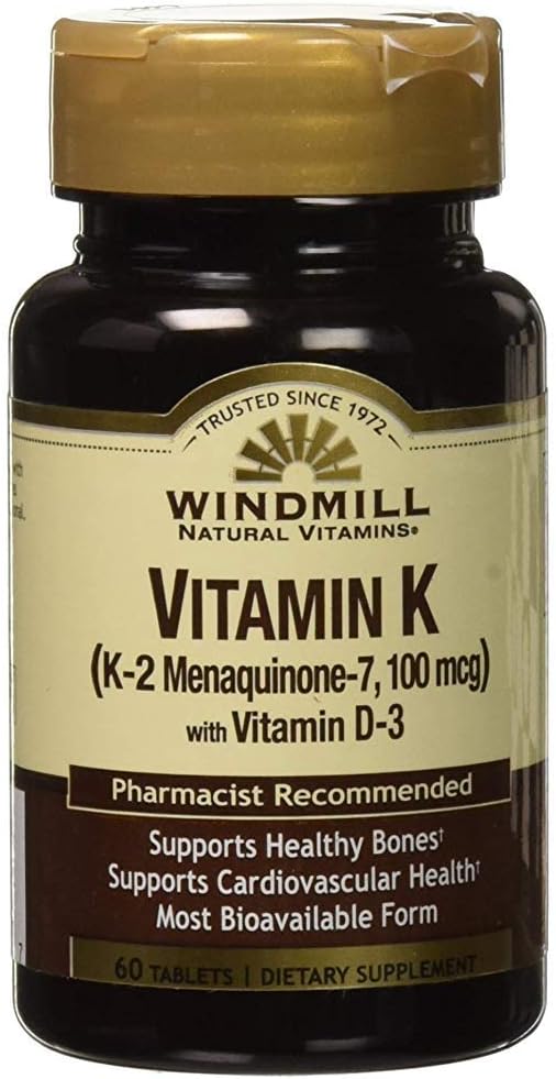 Windmill Natural Vitamins Vitamin K-2 Menaquinone-7 100mcg Tablets 60 Count