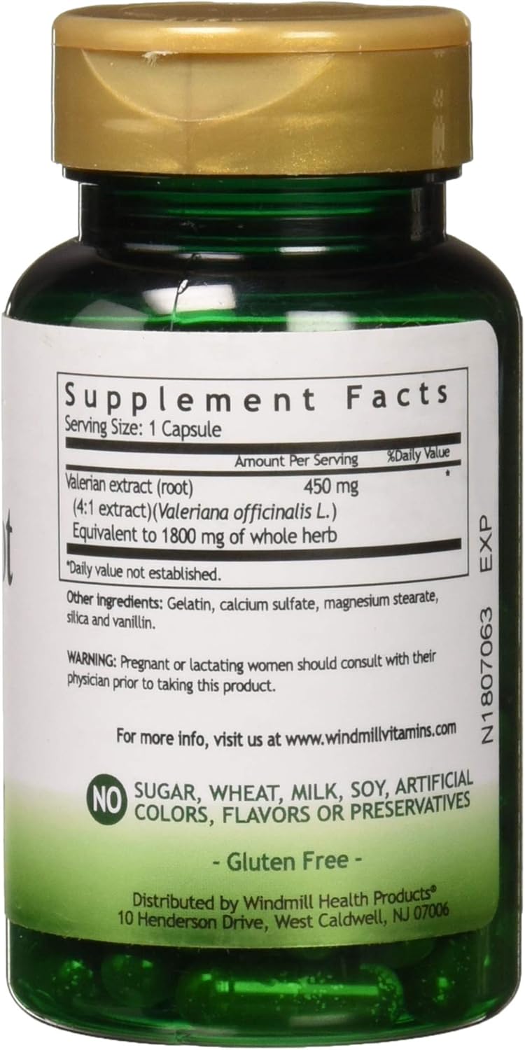 Windmill Valerian Root Extract Capsules 450mg - 60 Count