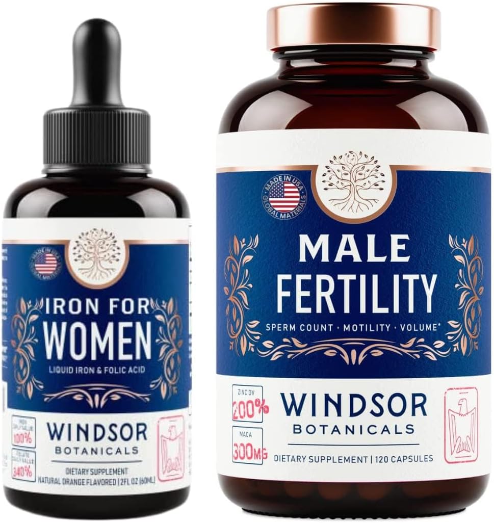 WINDSOR BOTANICALS Iron Folic Acid Vitamin C Male Fertility Pregnancy Support Supplement Bundle