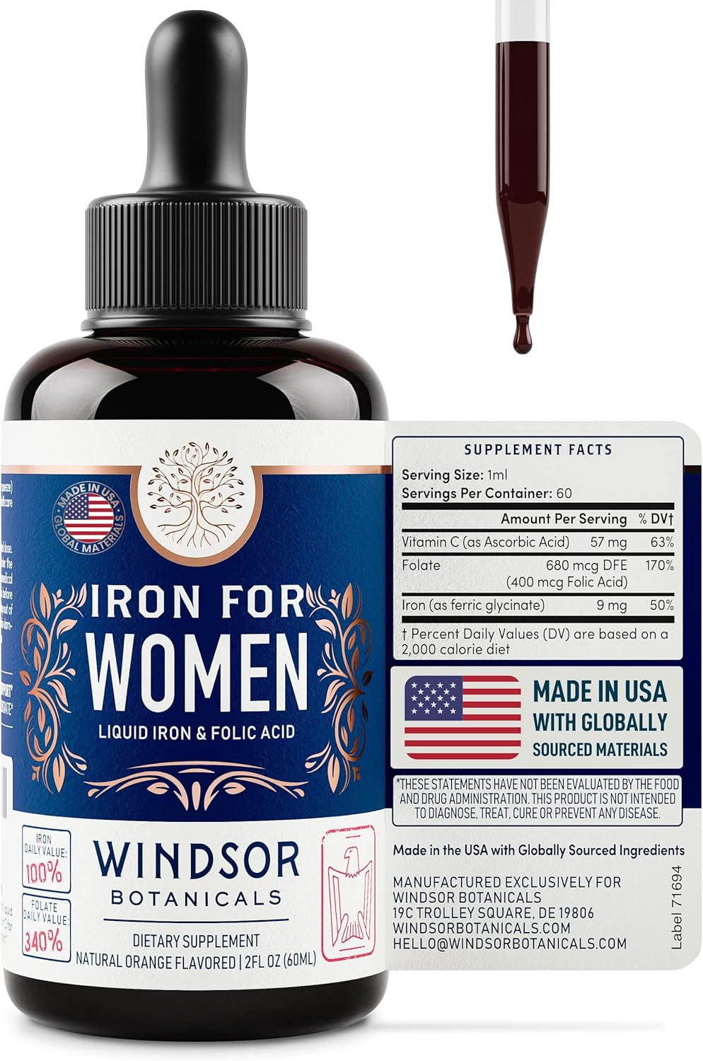 WINDSOR BOTANICALS Iron Folic Acid Vitamin C Male Fertility Pregnancy Support Supplement Bundle