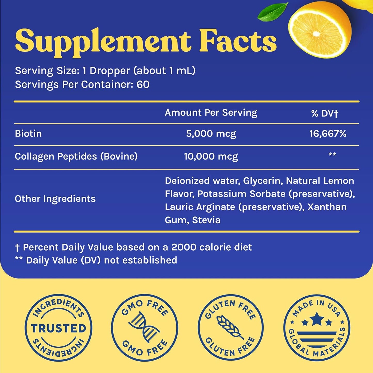 WINDSOR BOTANICALS Liquid Collagen Peptides Supplement - Hair, Skin, Nail, Joint Support - 10,000mcg Collagen, 5,000mcg Biotin - Lemon Flavor - 2 oz - 2-Month Supply