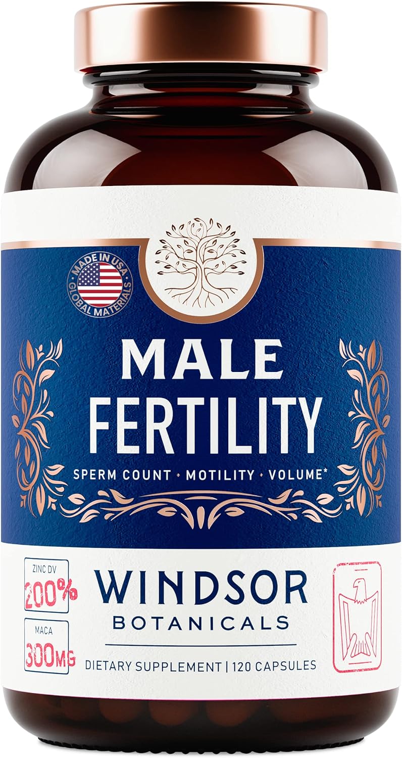 WINDSOR BOTANICALS Maca Root Male Fertility Supplement - Prenatal Vitamins for Men - Natural Extracts - 120 Capsules, 2 Month Supply