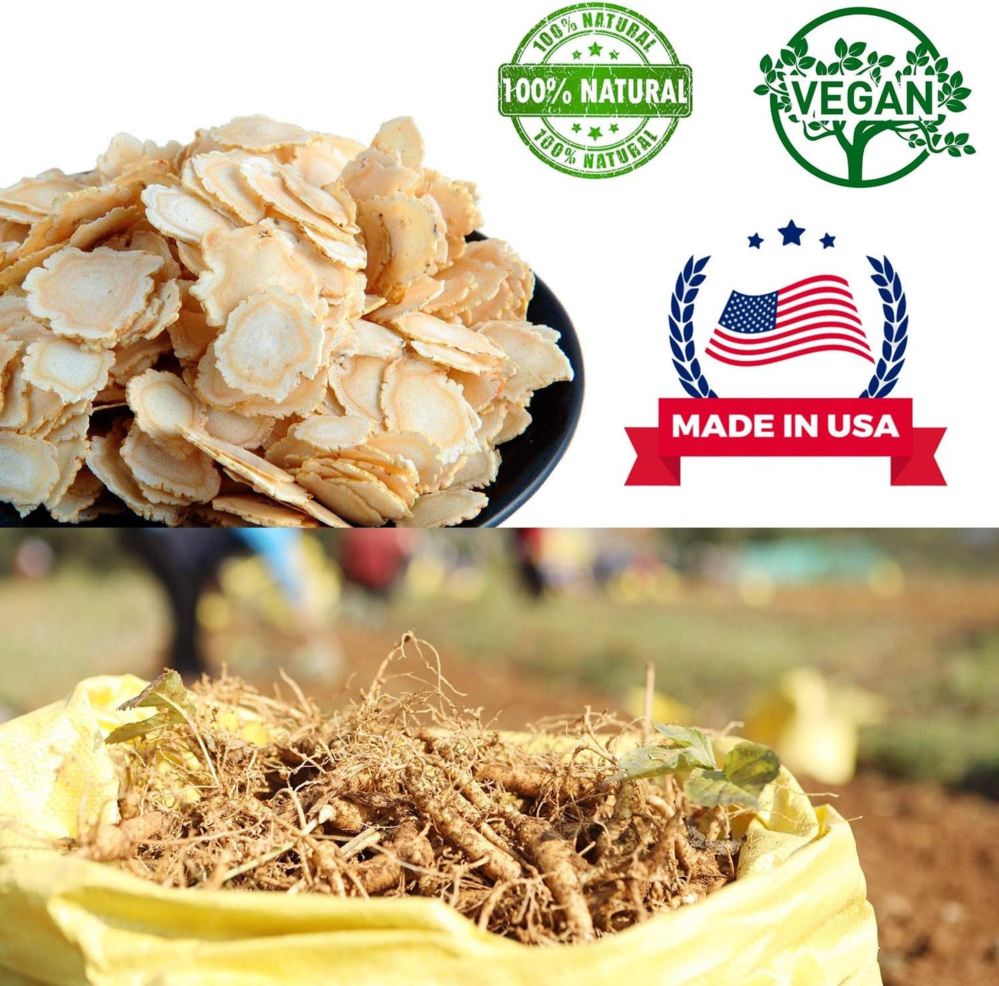 Wisconsin Grown American Ginseng Slices for Ginseng Tea - 4 Packs, 1 lb Each