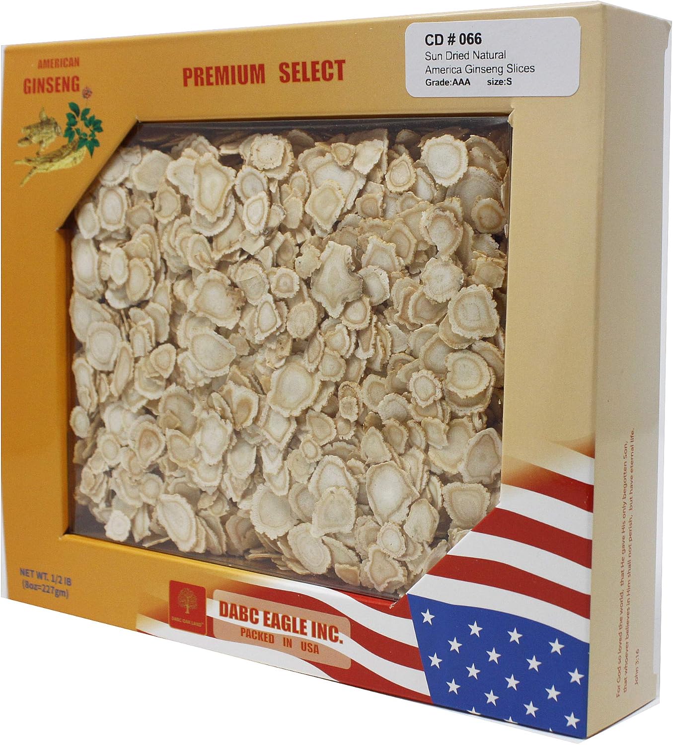 Wisconsin Grown DABC OAK LAND DOL American Ginseng Slices 8oz Box - Ideal for Making Ginseng Tea and Promoting Health