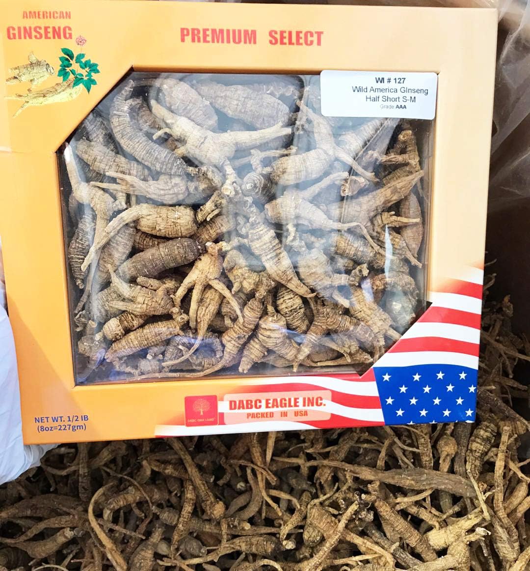 Wisconsin Wild American Ginseng Roots 15-20 Years Old 8oz Box - Hand-Selected Short Round Medium Size - WI 127# Cultivated Ginseng