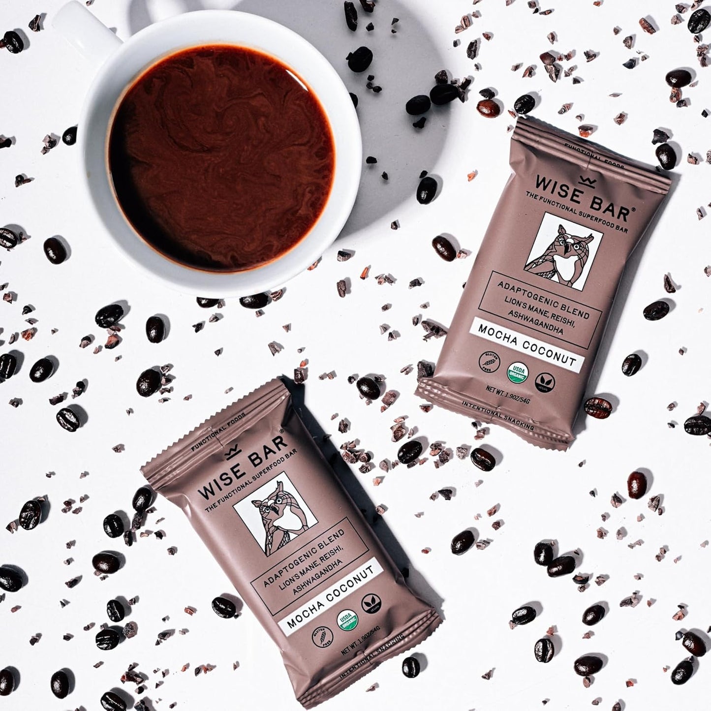 Wise Bar Adaptogen Mushroom Nutrition Bars | Mocha Coconut Flavor | 12 Count | Functional Mushrooms and Adaptogens Bar | Organic Nutrition Energy Bars, Vegan, Gluten Free