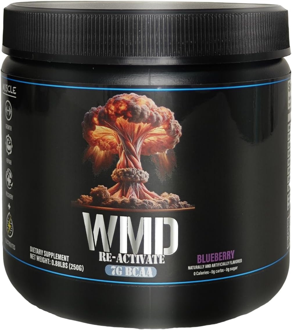 WMD Re-Activate BCAA Powder - Blueberry Flavor, 250g - Amino Acids for Muscle Growth, Repair, & Recovery - Gluten Free, Sugar Free, Non-GMO, Vegan - No Artificial Colors, Patented Ingredients