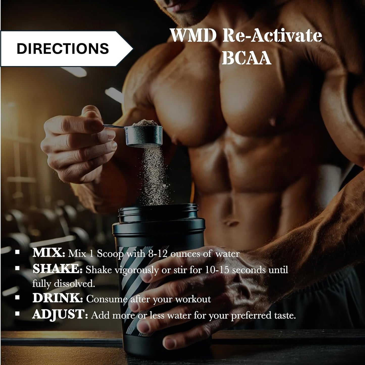WMD Re-Activate BCAA Powder - Blueberry Flavor, 250g - Amino Acids for Muscle Growth, Repair, & Recovery - Gluten Free, Sugar Free, Non-GMO, Vegan - No Artificial Colors, Patented Ingredients