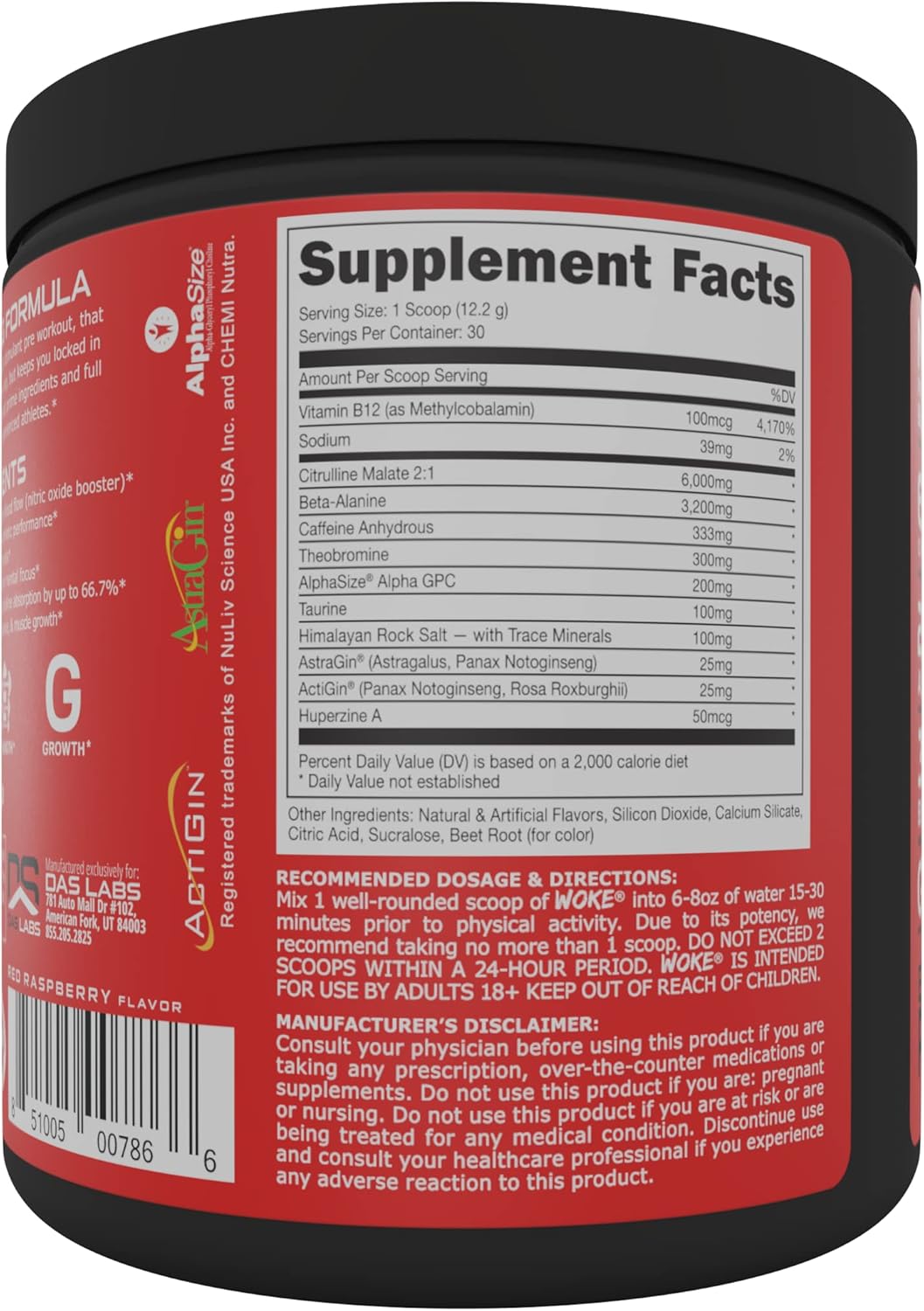 Woke HIGH STIM Pre Workout Supplement - Best Tasting Blood Raz Flavor - Boost Focus, Pump, Strength, Growth - 30 Servings