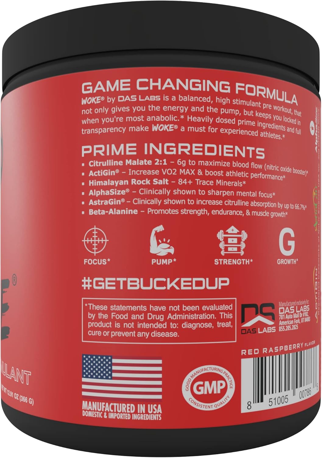 Woke HIGH STIM Pre Workout Supplement - Best Tasting Blood Raz Flavor - Boost Focus, Pump, Strength, Growth - 30 Servings