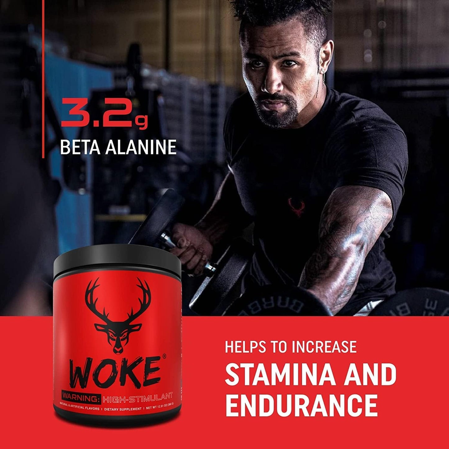 Woke HIGH STIM Pre Workout Supplement - Best Tasting Blood Raz Flavor - Boost Focus, Pump, Strength, Growth - 30 Servings