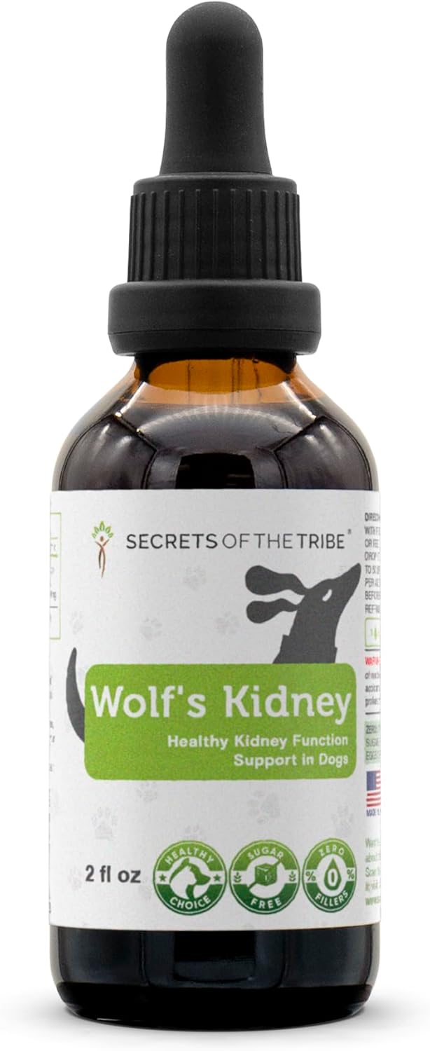 Wolf's Kidney Support Herbal Supplement for Dogs | Natural Alcohol-Free Extract | Rehmannia, Ginkgo, Echinacea, Marshmallow, Couch Grass, Hawthorn, Uva Ursi | Healthy Kidney Function | 2 oz