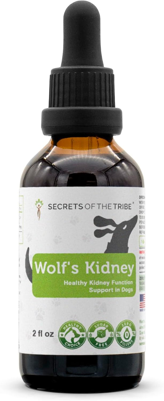 Wolf's Kidney Support Herbal Supplement for Dogs | Natural Alcohol-Free Extract | Rehmannia, Ginkgo, Echinacea, Marshmallow, Couch Grass, Hawthorn, Uva Ursi | Healthy Kidney Function | 2 oz