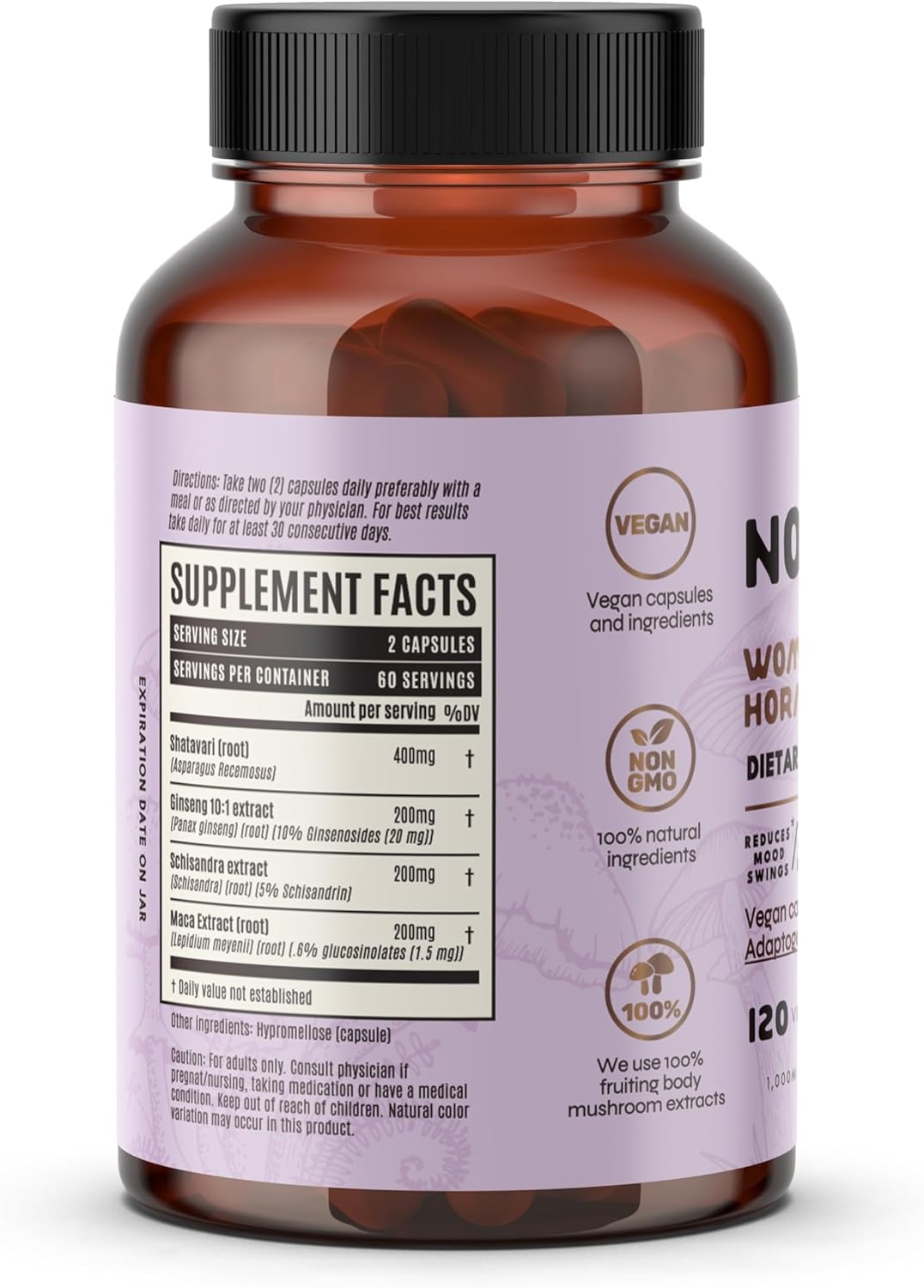 Woman Hormone Balance Capsules with Shatavari, Schisandra, Maca, Ginseng, Adaptogenic Roots, Mushroom Extract - 120 Capsules