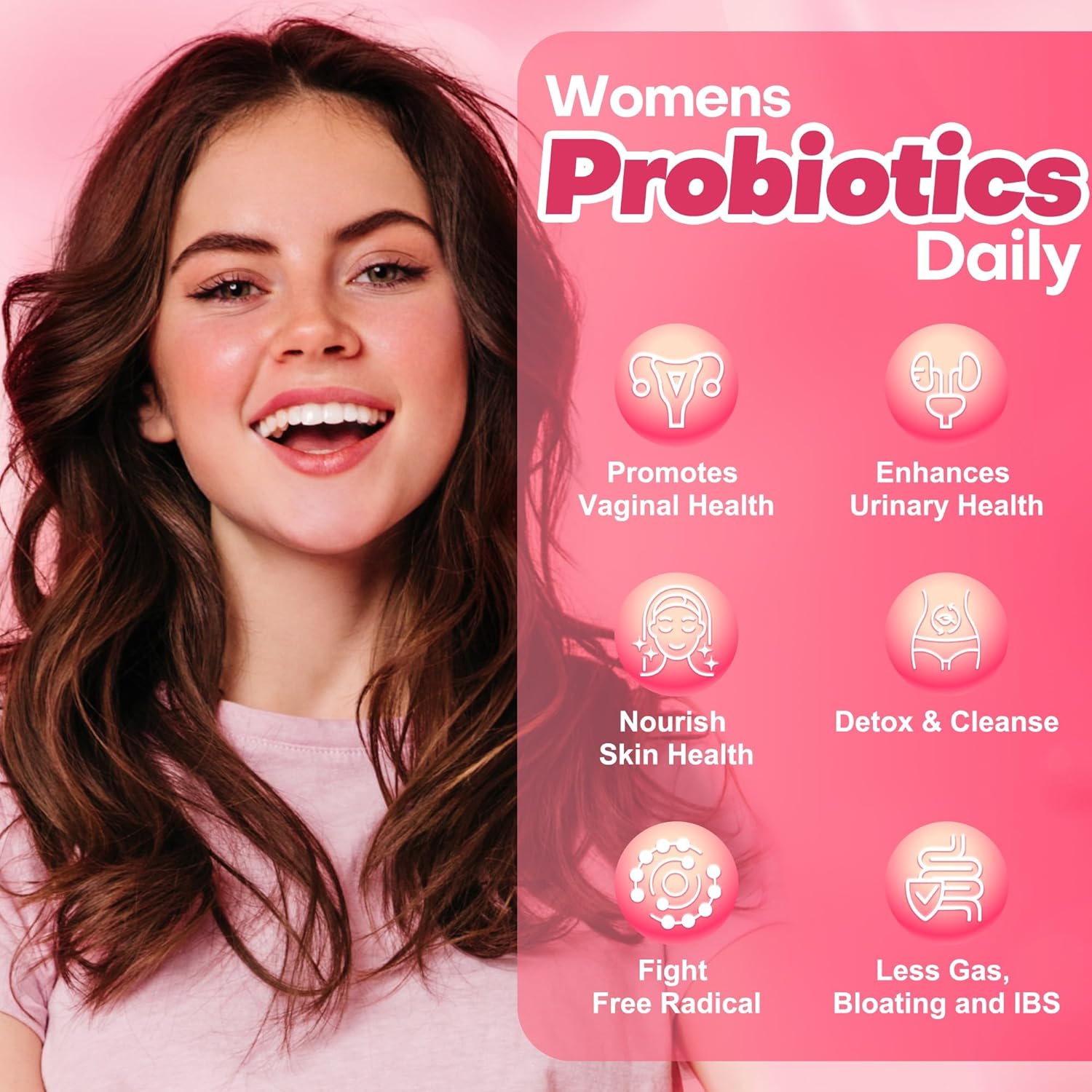 Women's 100 Billion CFUs Probiotics with Digestive Enzymes, Prebiotics, Cranberry, D-Mannose - Gut & Vaginal Health, pH Balance - 90 Capsules