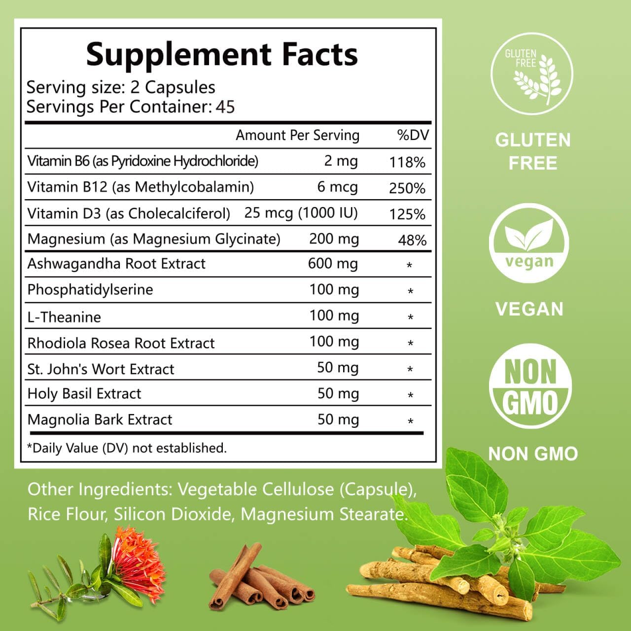 Women's 11-in-1 Lower Cortisol Supplement with Ashwagandha & Magnesium - Vegan, 90 Capsules