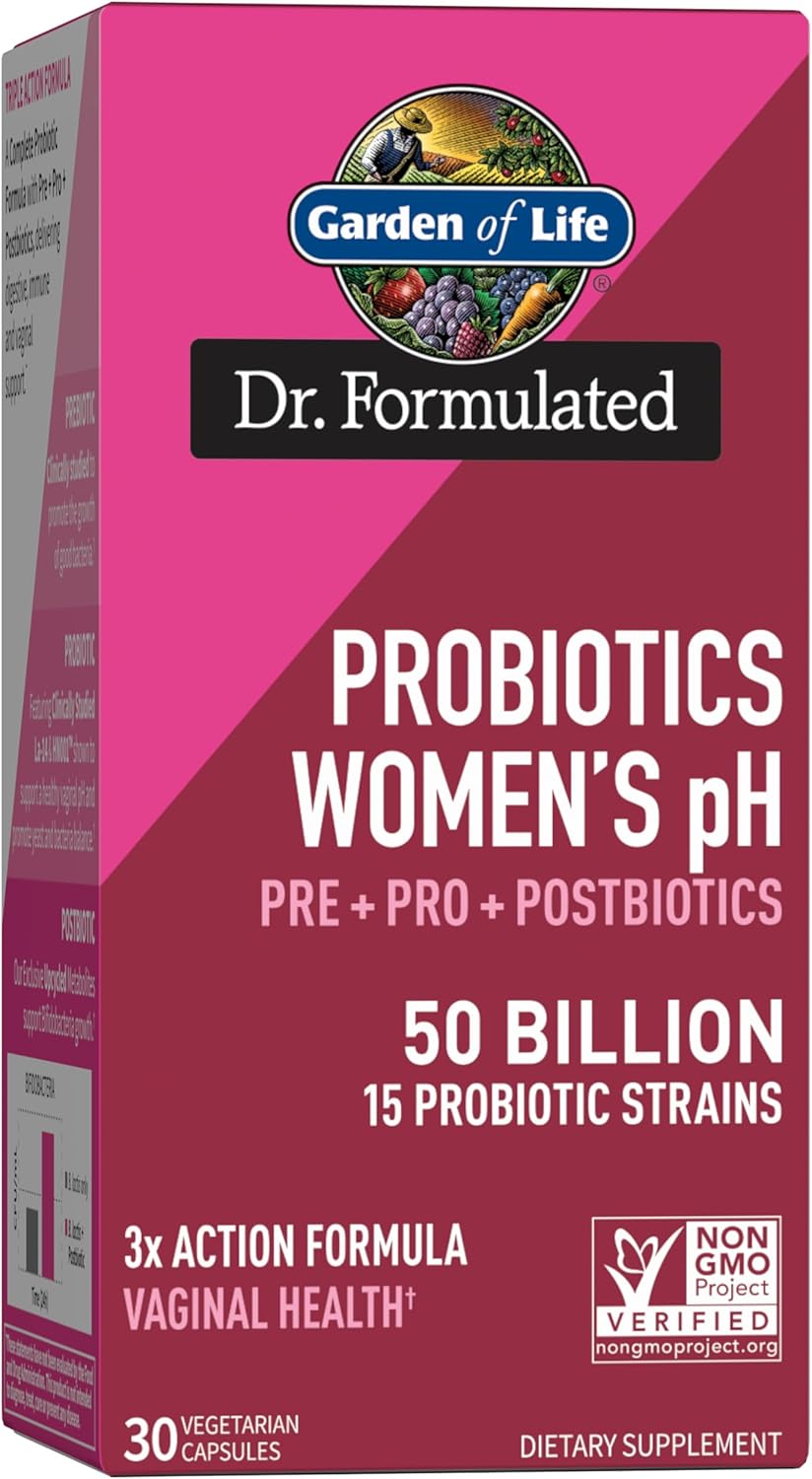 Women's 3-in-1 Pre, Pro, Postbiotic Supplement for Digestive & Vaginal Health - Garden of Life Dr Formulated (30 Day Supply)