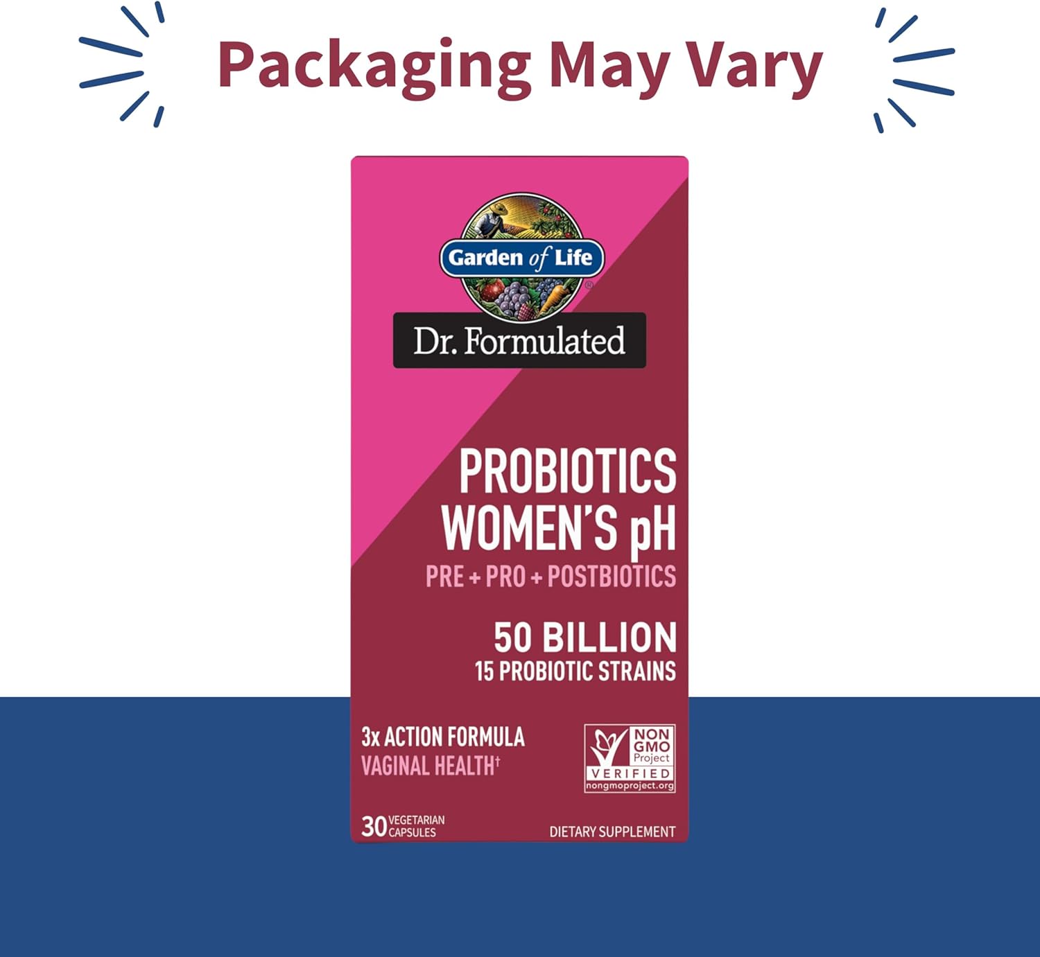 Women's 3-in-1 Pre, Pro, Postbiotic Supplement for Digestive & Vaginal Health - Garden of Life Dr Formulated (30 Day Supply)