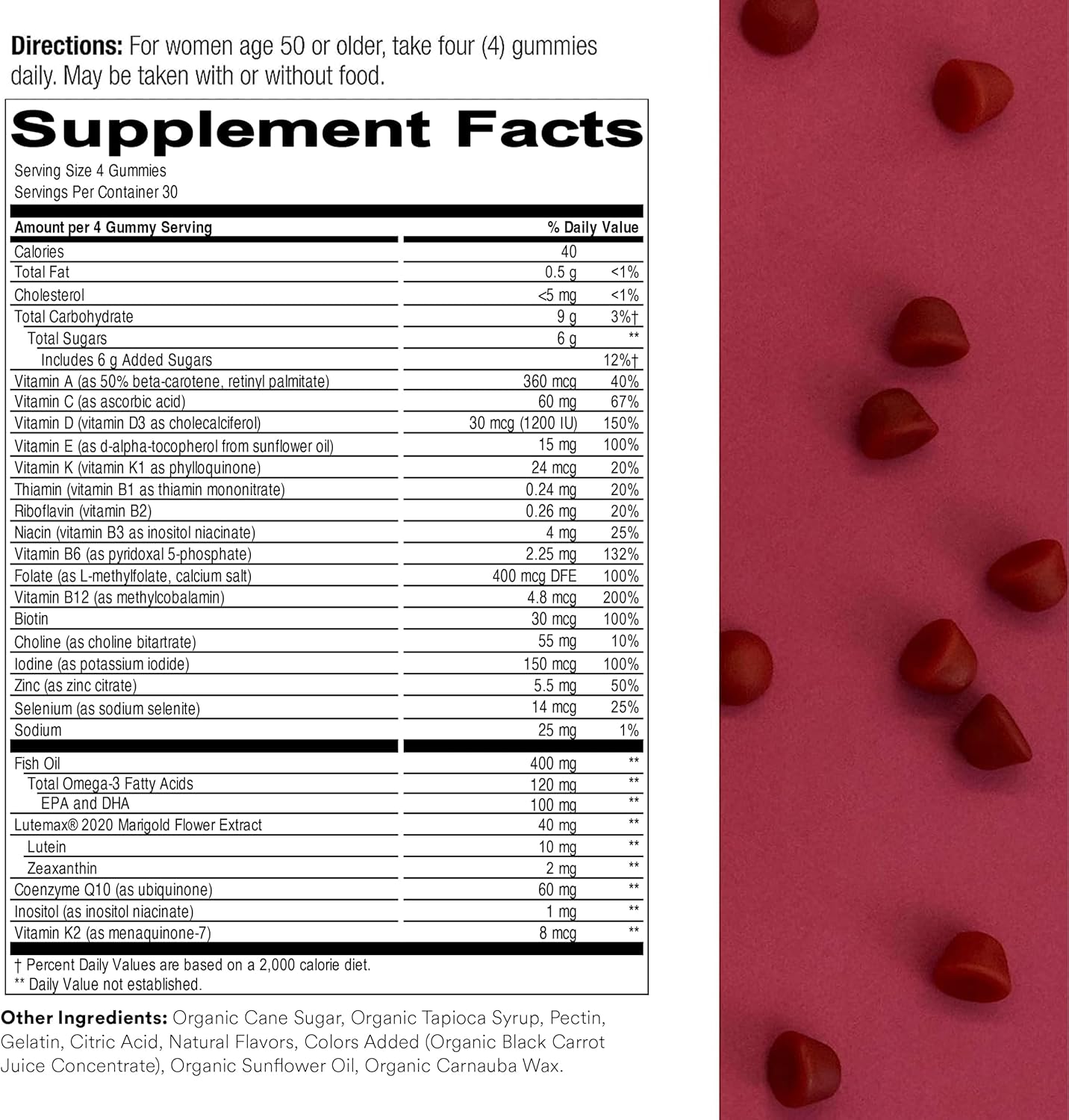 Women's 50+ Multivitamin Gummies with Omega 3 Fish Oil, Methylfolate, CoQ10