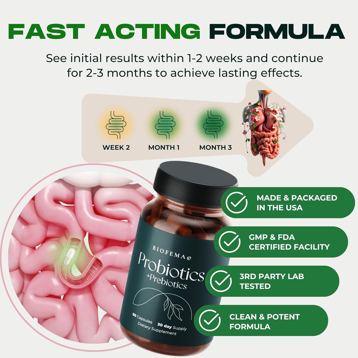 Women's Acidophilus Probiotic with Prebiotics - 40 Billion CFUs for Digestive Health and Bloating Relief - 60 Vegan Capsules - 4 Researched Strains