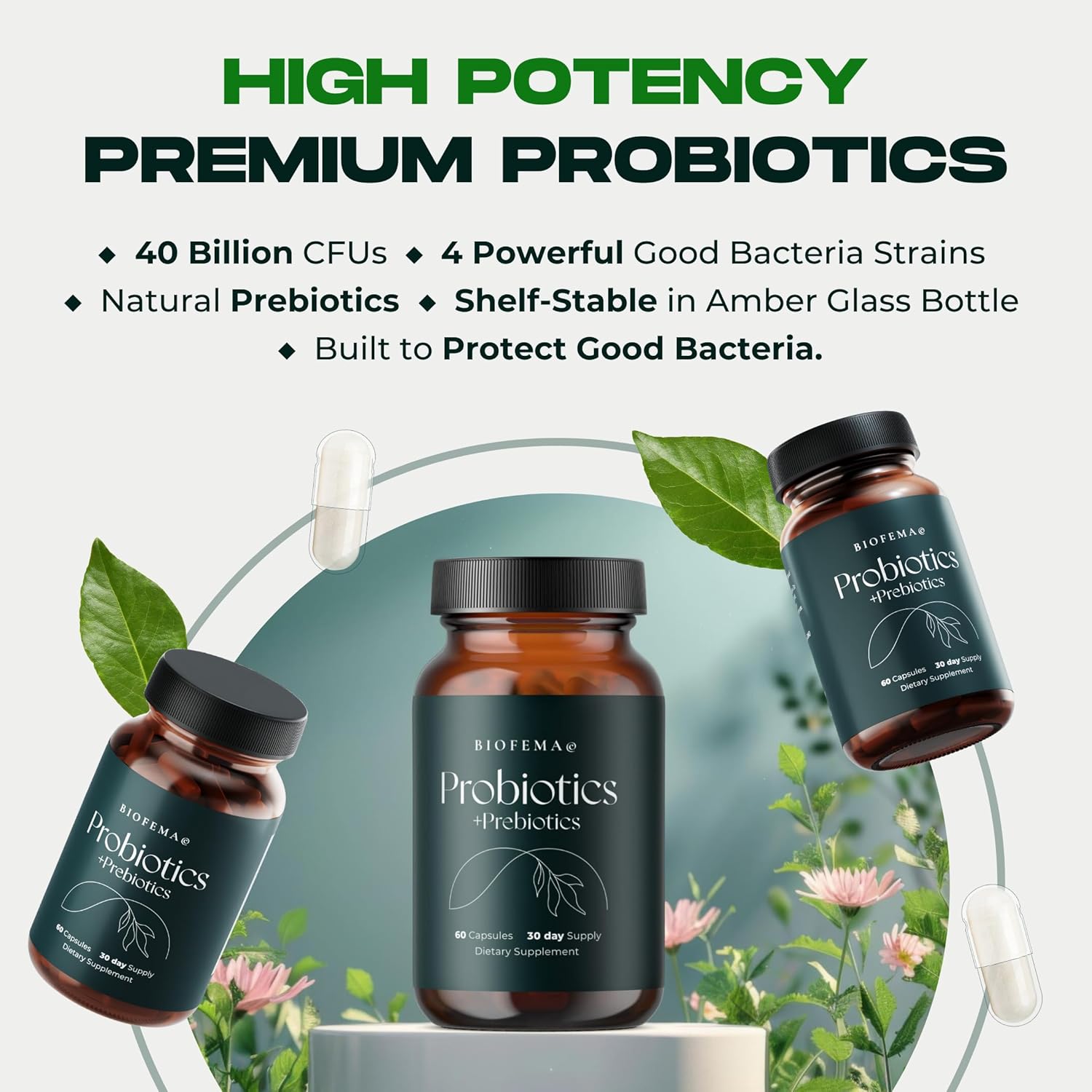 Women's Acidophilus Probiotic with Prebiotics - 40 Billion CFUs for Digestive Health and Bloating Relief - 60 Vegan Capsules - 4 Researched Strains