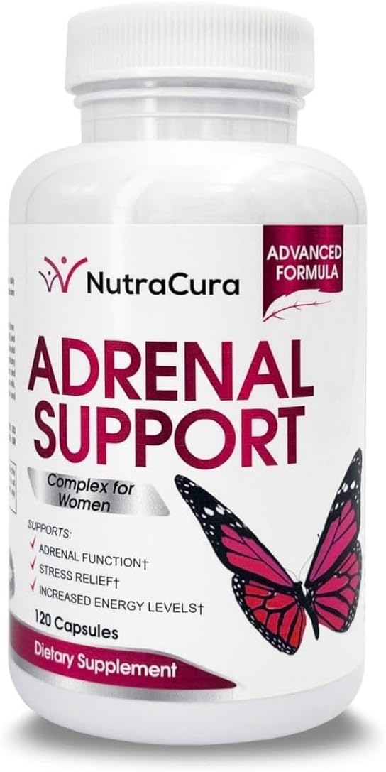 Women's Adrenal Support Supplement - Natural Formula with Ginseng, Tyrosine, Ashwagandha - 120 Capsules for Cortisol Management