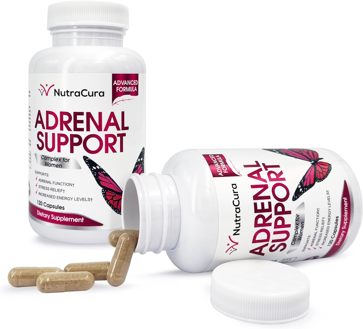 Women's Adrenal Support Supplement - Natural Formula with Ginseng, Tyrosine, Ashwagandha - 120 Capsules for Cortisol Management
