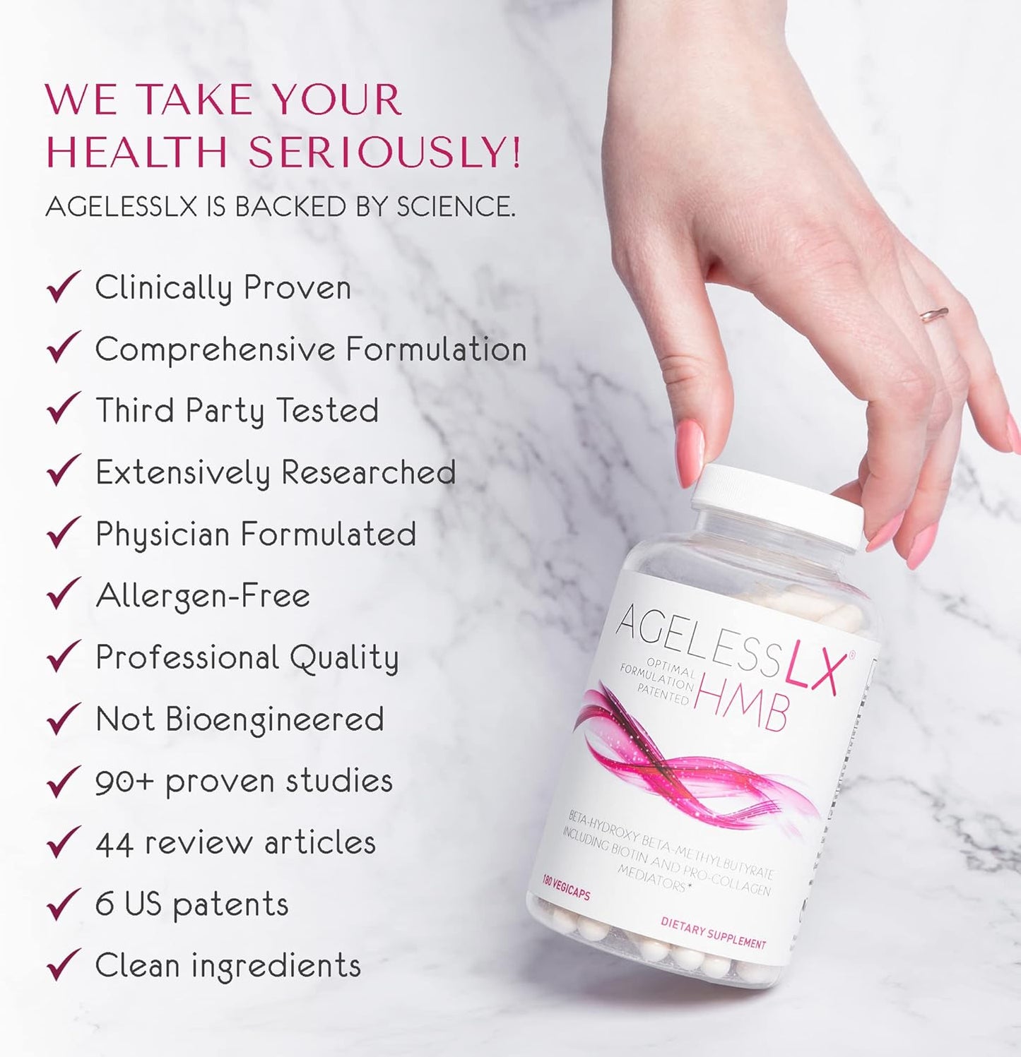 Women's AgelessLX Collagen Capsules for Skin, Hair & Anti-Aging - HMB Collagen Enhancer Supplement - Cellulite Support - 60 Servings
