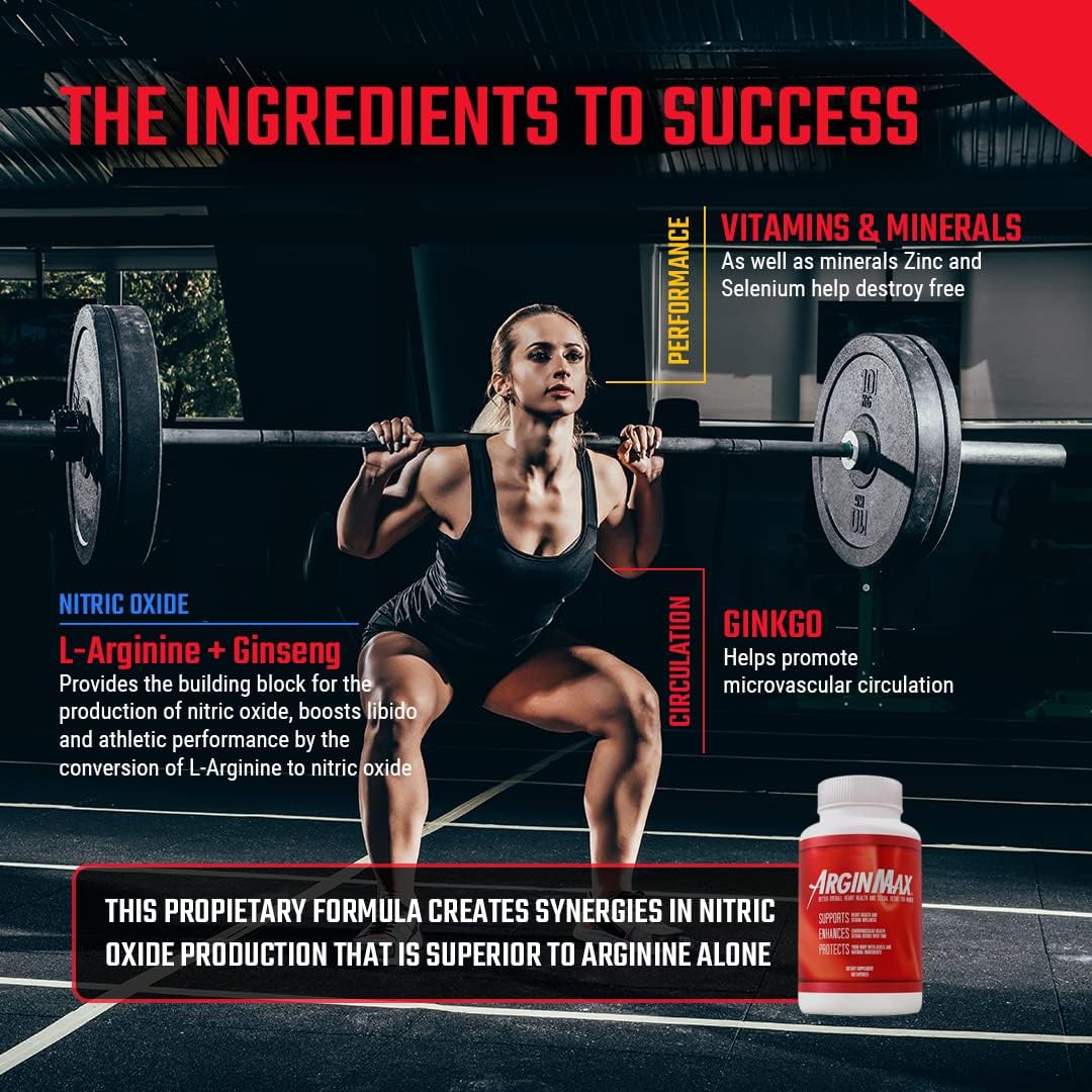 Women's ArginMax L Arginine Pre Workout Pills - Nitric Oxide Booster for Blood Flow & Oxygen - Sports Nutrition Supplement, 2 Pack, 360 Capsules
