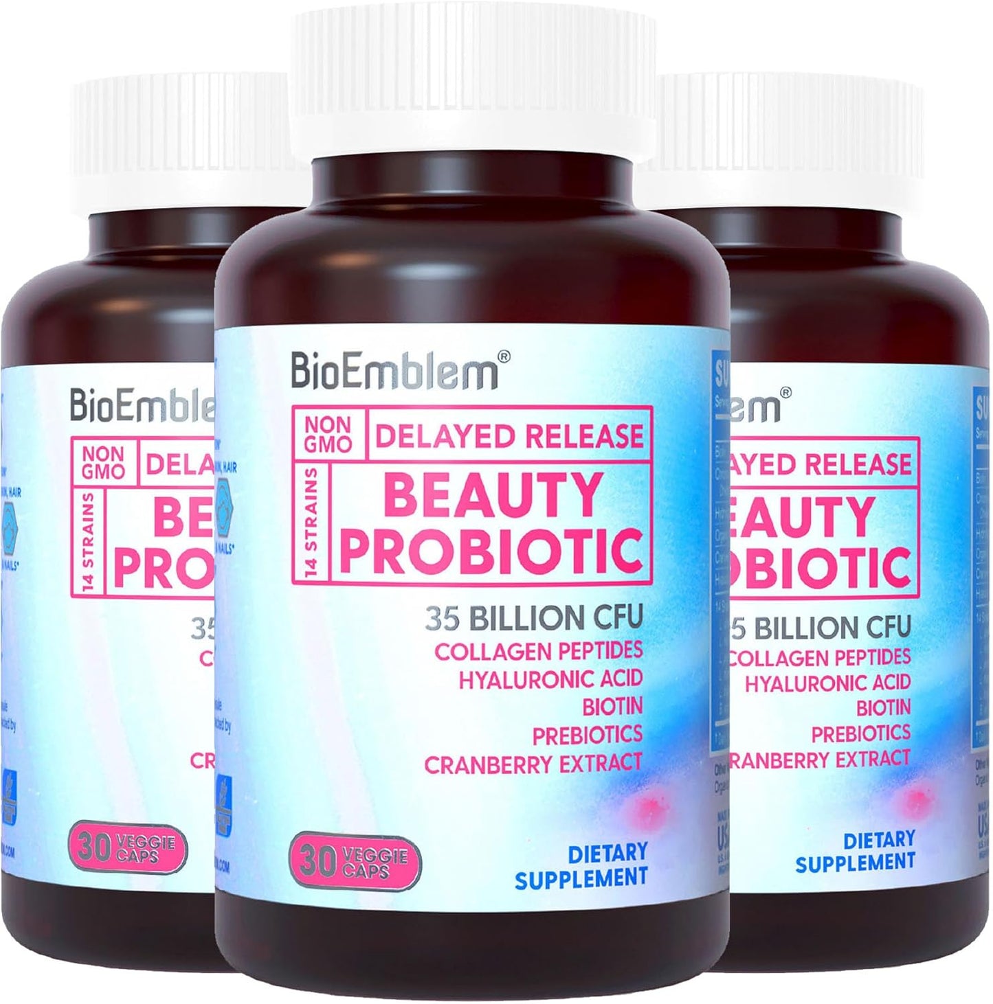 Women's Beauty Probiotics: 35 Billion CFU, 14 Strains with Biotin, Collagen, Prebiotics - Digestive Health, Hair Skin Nails, Vaginal Supplement - 90 Capsules