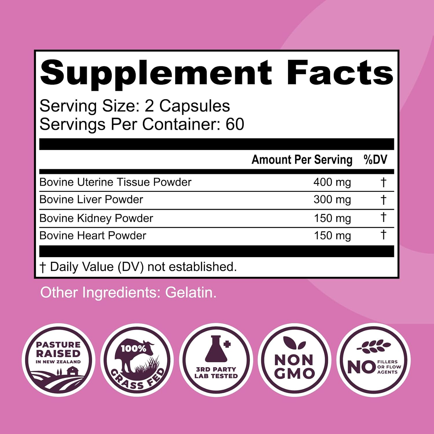Women's Beef Organ Supplement for Energy & Health - Liver, Kidney, Heart, Uterus Tissue - Pasture Raised in NZ - 120 Capsules