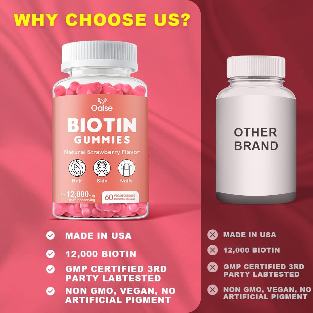 Women's Biotin 12,000mcg Gummies with Chlorophyll, Black Seed Oil, Multivitamins & Zinc - Hair, Skin, and Nails Vitamins for Glowth & Immune Health - 2-Pack