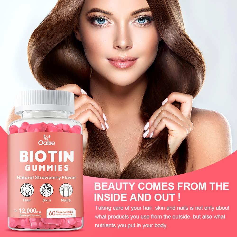 Women's Biotin 12,000mcg Gummies with Chlorophyll, Black Seed Oil, Multivitamins & Zinc - Hair, Skin, and Nails Vitamins for Glowth & Immune Health - 2-Pack